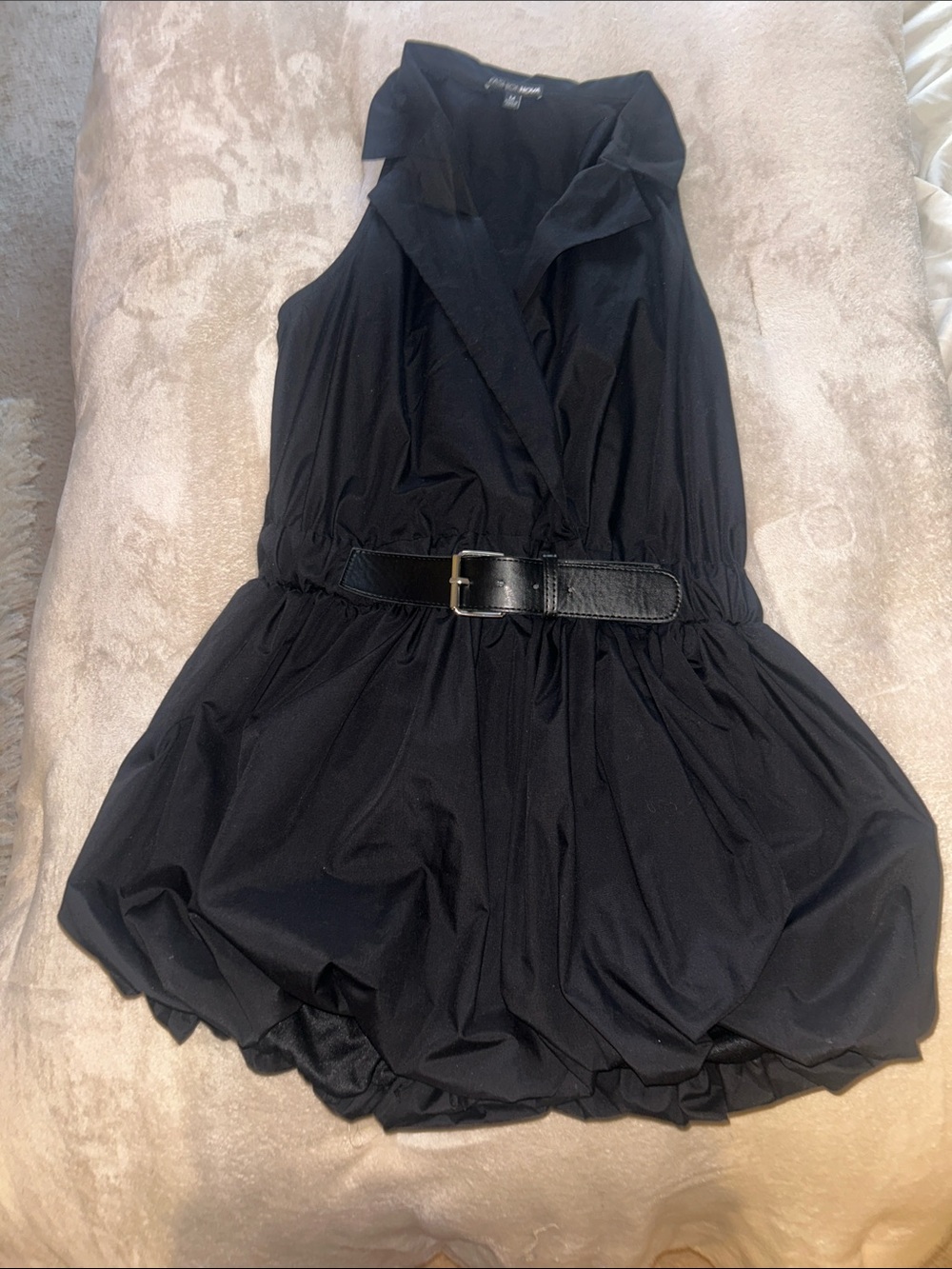 Fashion Nova Black Sleeveless V-Neck Belted Mini Dress
